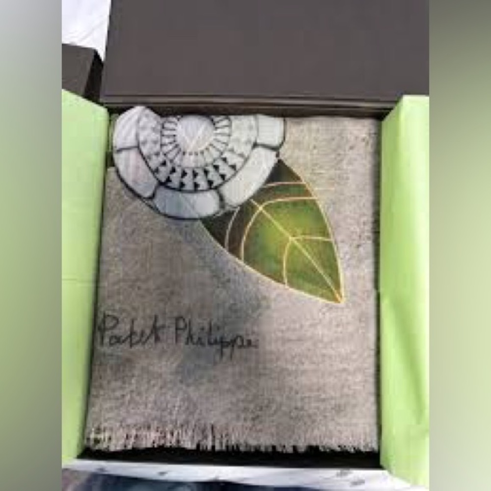 Patek Philippe - 100% Cashmere Scarf, Green, Beige, Brown & Gray Design